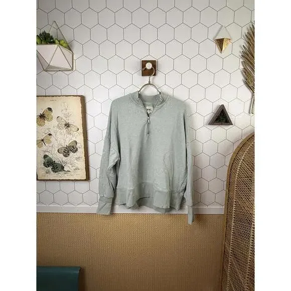 Madewell MWL Airyterry Light Green Half-Zip Sweatshirt - Size - Medium - Picture 4 of 8